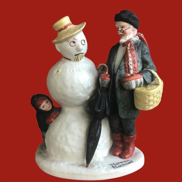 1980 Norman Rockwell Grandpa Snowman Danbury Mint Ceramic Holiday Home Decor - Picture 9 of 10